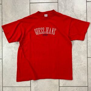 Vintage 80s Guess Spellout T-Shirt Size L Original Red Made In USA
